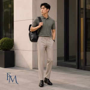Áo polo nam chính hãng phối với quần tây 